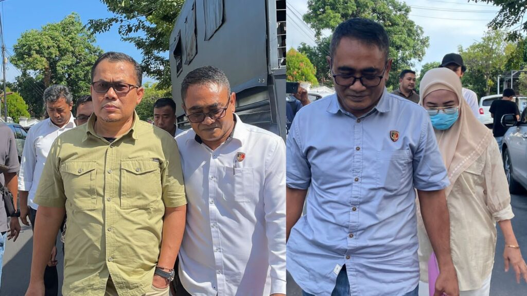 Wirajaya dan Rabiatul Adawiyah saat sedang di giring ke rumah sakit Bhyangkara dalam waktu yang berbeda beda.